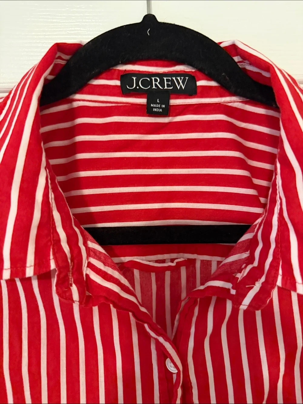 J. Crew Red and White Vertical Stripe Button-Down Shirt